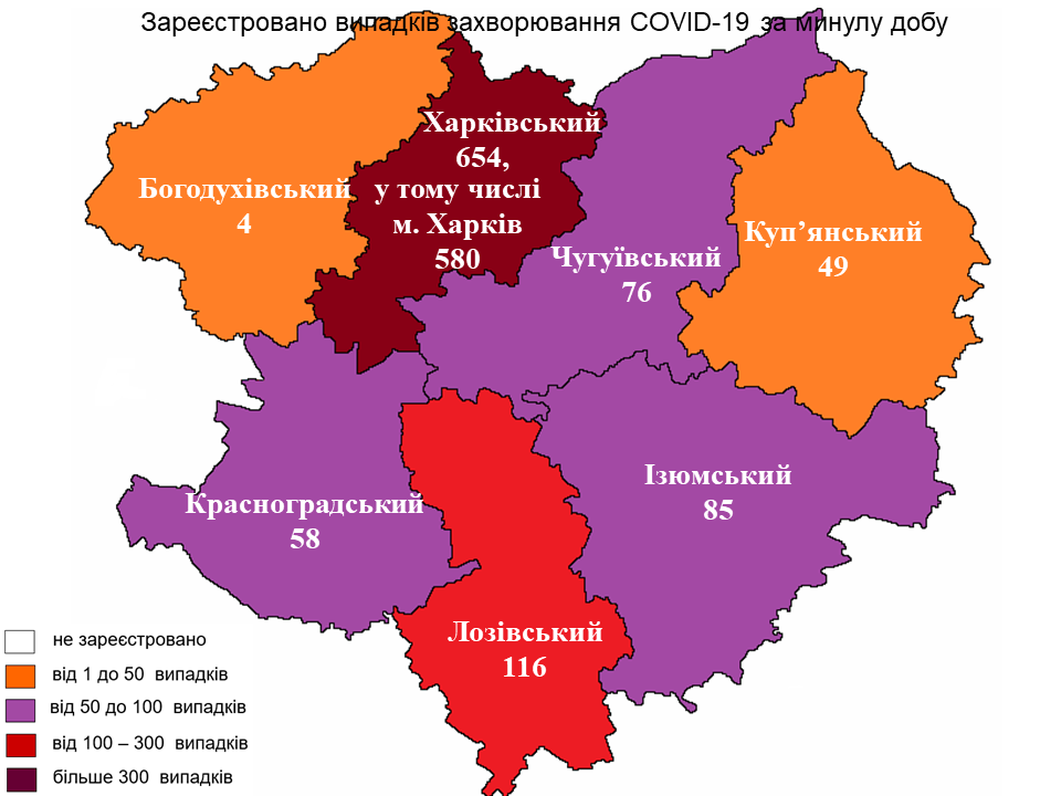 Новые случаи заражения коронавирусом лабораторно зарегистрированы в Харьковской области на 12 ноября 2021 года.