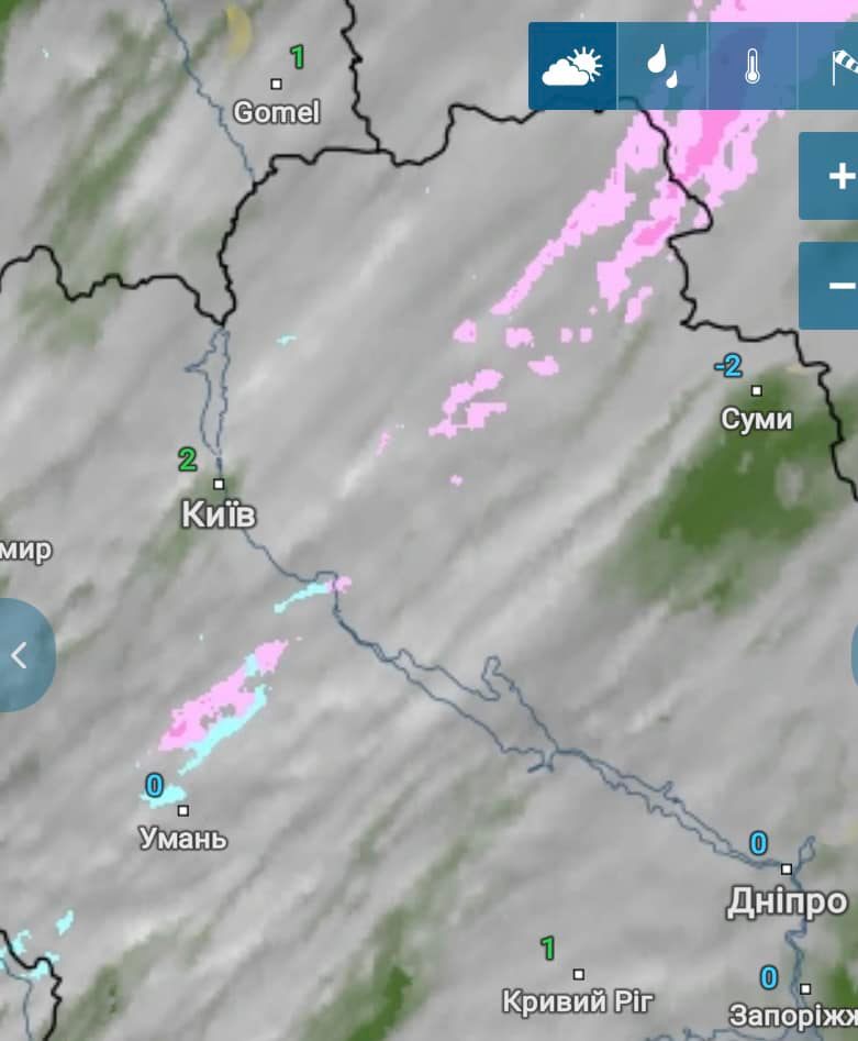 Мокрий сніг вже досягнув південної частини Київщини
