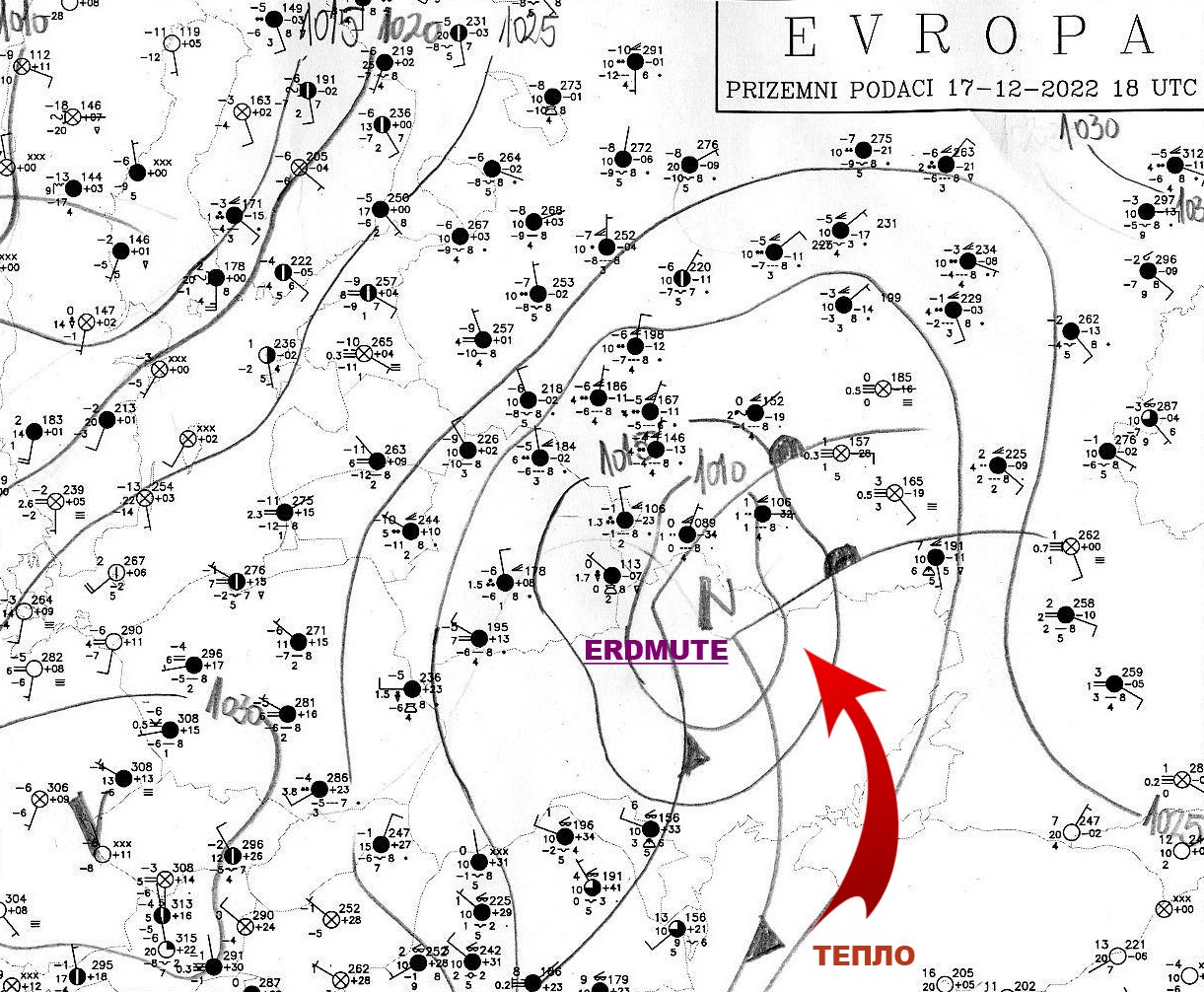 активний полярний холодний фронт південного циклону «Erdmute»