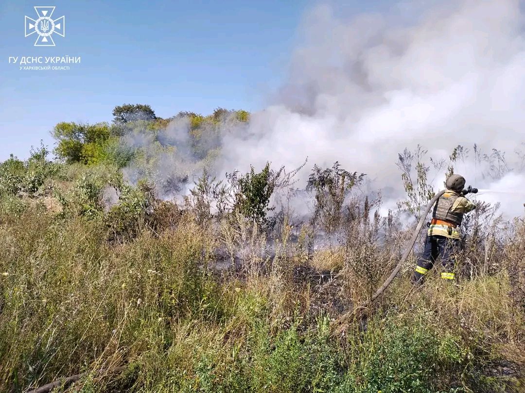 Загасили пожежу, яка охопила сотні квадратних метрів, рятувальники на Харківщині