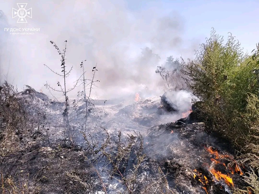 Загасили пожежу, яка охопила сотні квадратних метрів, рятувальники на Харківщині