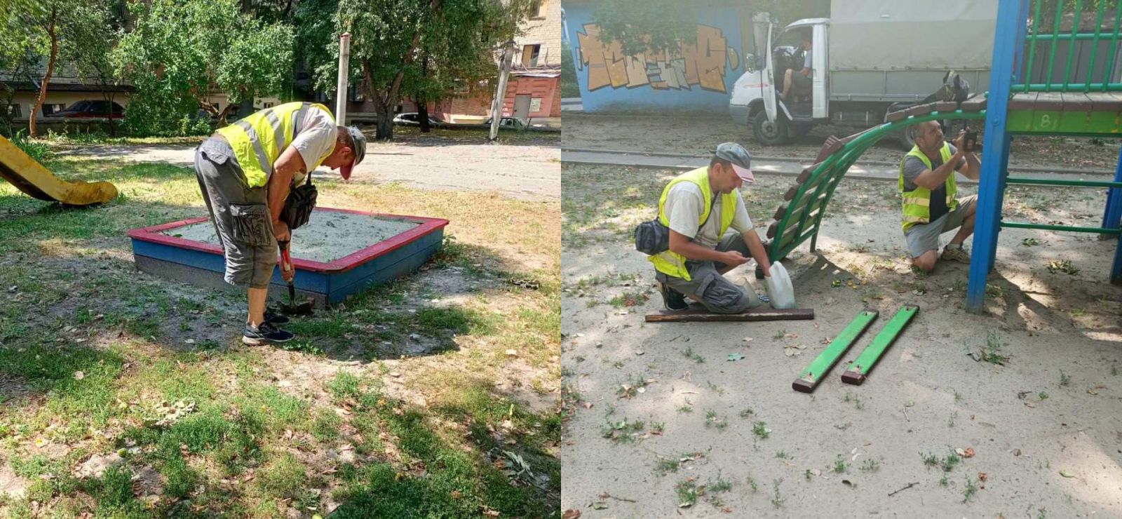 Ремонтують дитячі майданчики міста комунальники: Новини Харкова