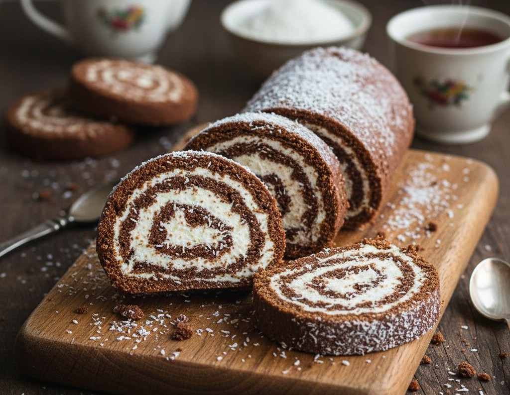 Солодкий рулет "Баунті" без випічки з кокосовим кремом