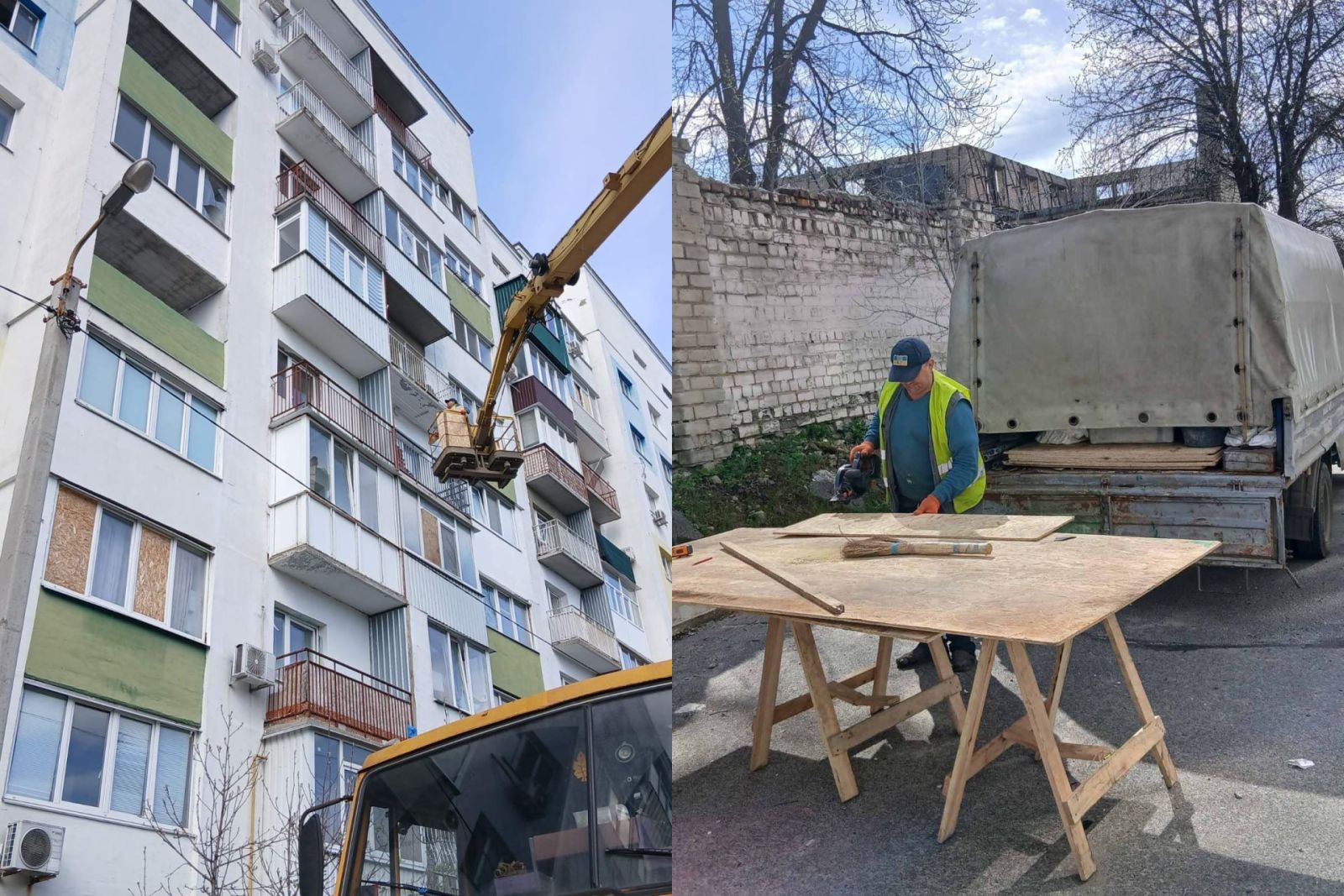 Ліквідовують наслідки влучання безпілотника у двір багатоповерхівки комунальники: Новини Харкова