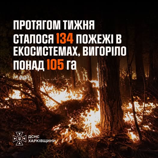 У Харківській області рятувальники загасили 134 пожежі в природних екосистемах