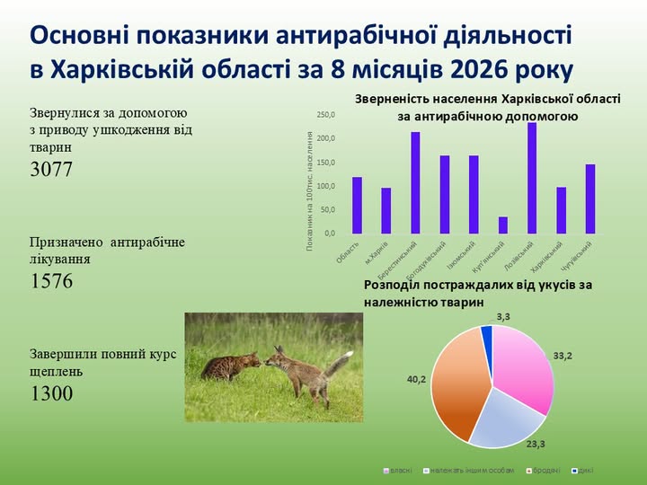 Скільки людей на Харківщині звернулися по допомогу після укусів тварин