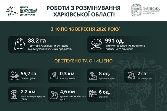 Від полів до електромереж: що розмінували в Харківській області за тиждень